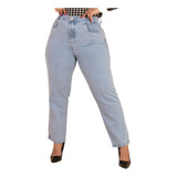 Calça Jeans Mom Básica Plus Size Cintura Alta Casual