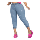 Calça Jeans Plus Size Feminina Jogger Cintura Elástico Lycra