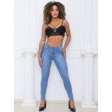 Calça Jeans Skinny Feminina Cintura Média Cintura Moda Luxo