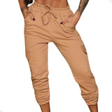 Calça Jogger Cargo Feminina Com Punho Bolso Lateral Moletom