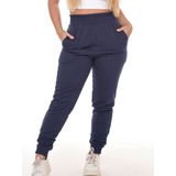 Calça Jogger Feminina Cós Alto Moletom Flanelado Grosso Top