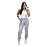 Calça Jogger Feminina Moletom Com Bolso Lateral Elástico
