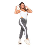 Calça Jogger Feminina Moletom Malha Crepe Faixa Lateral 