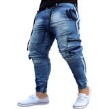 Calça Jogger Masculina Jeans Azul Cargo