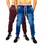 Calça Jogger Masculina Preta Jeans Sarja Kit Com 2 Peças