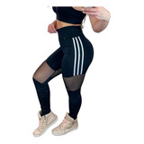 Calça Leg Feminina Fitness Academia Com Tule Cintura Alta 