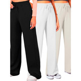 Calça Pantalona Wide Leg Longa Modela Corpo Kit 03 Peças