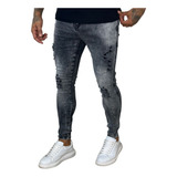 Calça Skinny Masculina Com Ziper Na Perna Jeans C/ Lycra Top