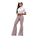 Calça Super Flare Listrada Crepe De Malha. 