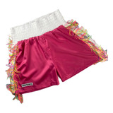 Calção Boxe Sprawl Feminino Pink Com Franja Colorida Shorts