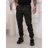 Calças Jogger Jeans Camuflada Masculina Com Punho Elástico