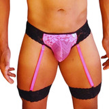 Calcinha Fio Dental Masculina Cinta Liga Rosa Underwear