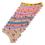 Calcinha Infantil Estampada Kit 12 Peças Em Algodão