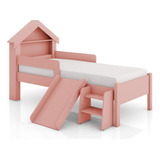 Cama Berço Infantil Meninas Casinha Castelo Com Escorregador Quarto Criança Docel Rosa