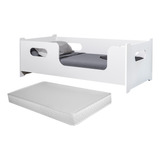 Cama Berço Solteiro Montessori Com Colchão E Grade Encanto 