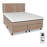 Cama Box Colchão Magnético Bio Quântico Cabeceira King Size Cor Bege