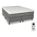 Cama Box E Colchão Magnético Bio Quântico Massageador King Cor Cinza