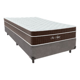 Cama + Box Solteiro Cinza Colchão New Aspen Comfort Prime