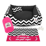 Cama Cachorro Gato 60x60 Kit 5pç Personalizado Manta + Placa