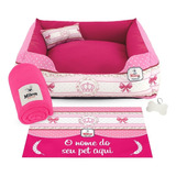 Cama Cachorro Gato 70x70 C/ 5pç Personalizado Manta + Placa Cor Coroa Pink