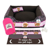 Cama Cachorro Gato 70x70 C/ 5pç Personalizado Manta + Placa