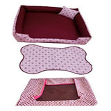 Cama Para Cachorro Grande Gg 95x95 Cm + Tapete E Capa Extra Cor Cama Vinho E Capa Rosa