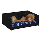 Cama Pet Estofada Caminha Cães Gato Animal Estimação Casa Cor Preto/azul Desenho Pet Animado Tecido Gorgurinho Moderno