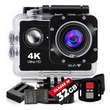 Câmera Action Ultra 4k Sport Wifi + 32gb Baterias Carregador