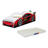 Caminha Carro Vermelho Com Baú Para Brinquedos E Colchão