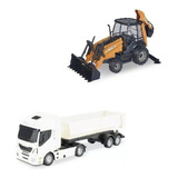 Caminhão Brinquedo Iveco Basculante + Retroescavadeira Case