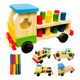 Caminhão Pinos Encaixe Madeira Brinquedo Educativo Toy Trade