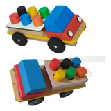 Caminhão Pinos Madeira Carrinho Pinos Brinquedo Montessori 