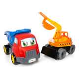 Caminhão Truck Com Caçamba + Trator Escavadeira De Brinquedo