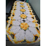 Caminho De Mesa Croche Flores Barroco Amarelo Barbante Cru 