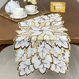 Caminho De Mesa Guippir Bordado Renda 90cm Holanda Flor Luxo Cor Bege C/marrom