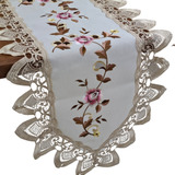 Caminho De Mesa Trilho 2,20m Bordado Guippir Renda Elegante