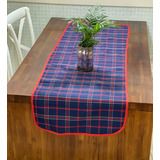 Caminho De Mesa Trilho Xadrez Azul E Vermelho 50cm X 1,50m
