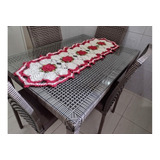 Caminho Trilho De Mesa Croche Barbante Cru E Vermelho Natal