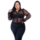 Camisa Alfaiataria Plus Size Transparente Sexy Luxo Ref: 118