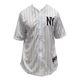 Camisa Baseball M10 Plus Size Classic Ny Listrado Branco