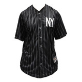 Camisa Baseball M10 Plus Size Classic Ny Listrado Preto