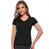 Camisa Blusa Feminina Basica 100% Algodão Gola V Manga Curta