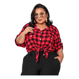Camisa Blusa Feminina Plus Size Xadrez Tamanhos Grandes