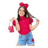 Camisa Blusa Infantil Social Manga Princesa