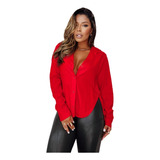 Camisa Blusa Social Feminina Manga Longa De Botão