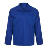 Camisa Brim Blusa Manga Longa Uniforme Azul Oficina Serviço