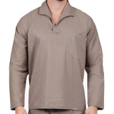 Camisa Brim Manga Longa Jaleco Uniforme Azul Marinho