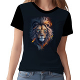 Camisa Camiseta Estampada Leão Rei Fogo
