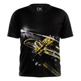Camisa Camiseta Trompete Dourado Pistão Instrumento