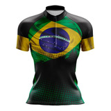 Camisa Ciclismo Bike Bandeira Brasil Feminina